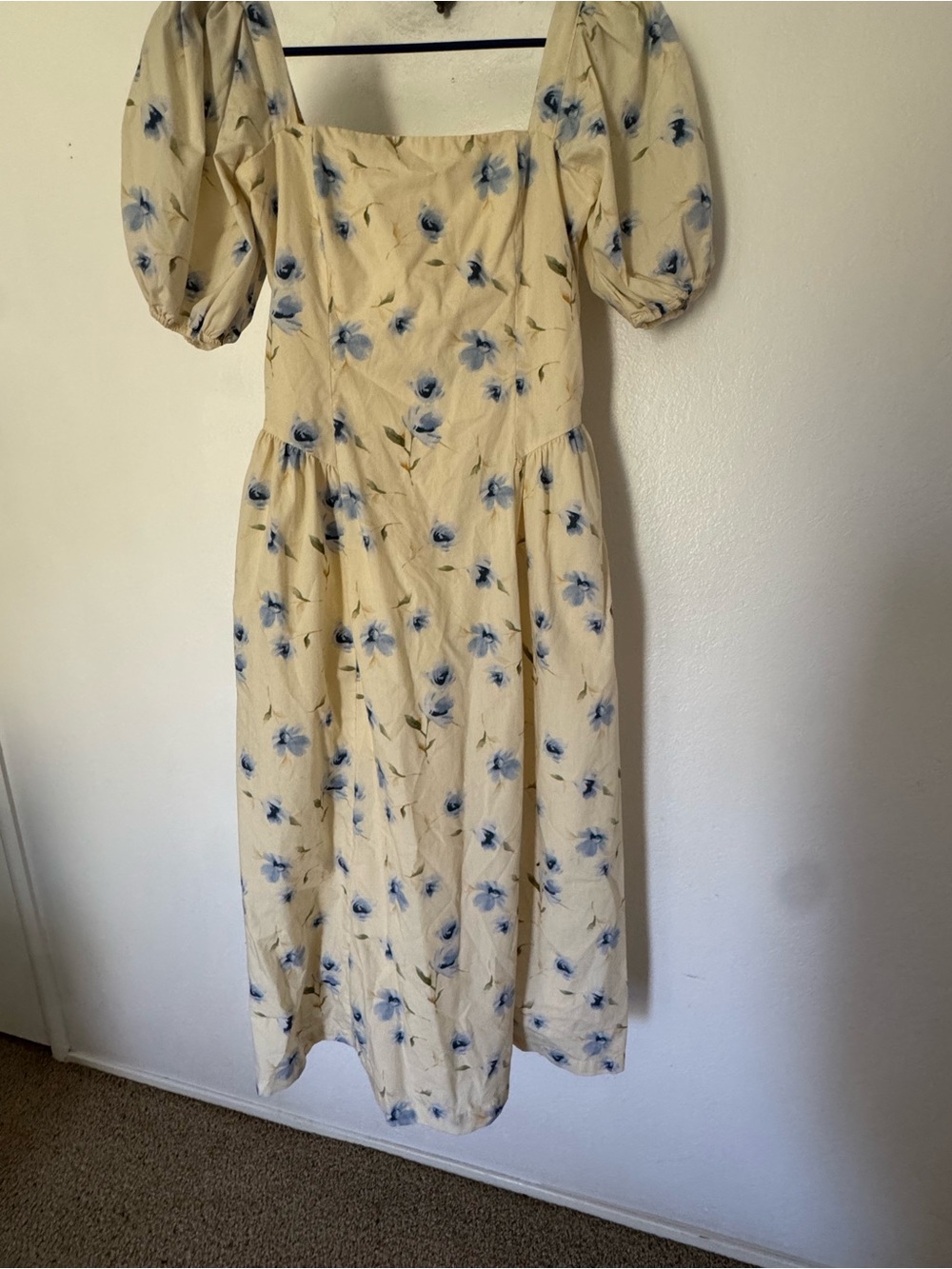Abercrombie and Fitch Cream Midi Dress with Blue Floral Print